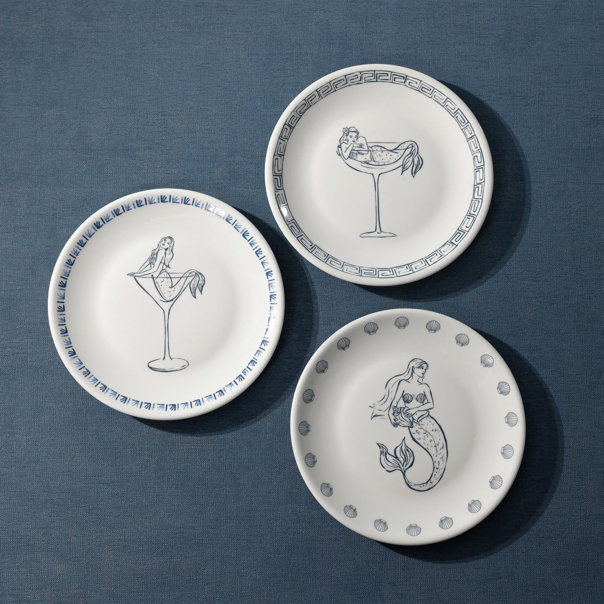 The Salty Mermaid Bar Appetizer Plates, Set of 6 - Side View | Bone & Brass
