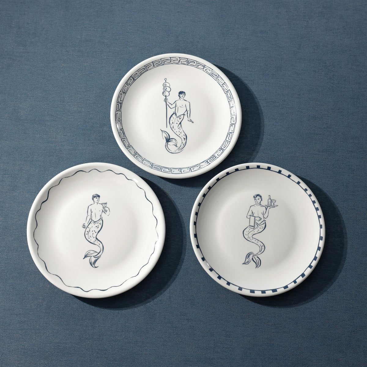 The Salty Merman Bar Appetizer Plates, Set of 6 - Side View | Bone & Brass