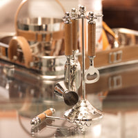 Polished Nickel and Leather Bar Tool Set