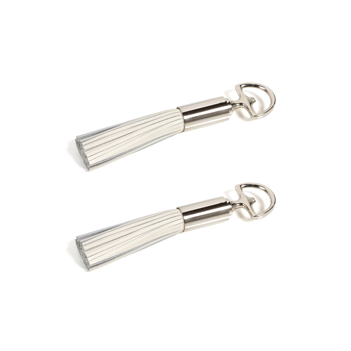 Ivory Leather Tassel Nickel Bottle Openers, Set of 2