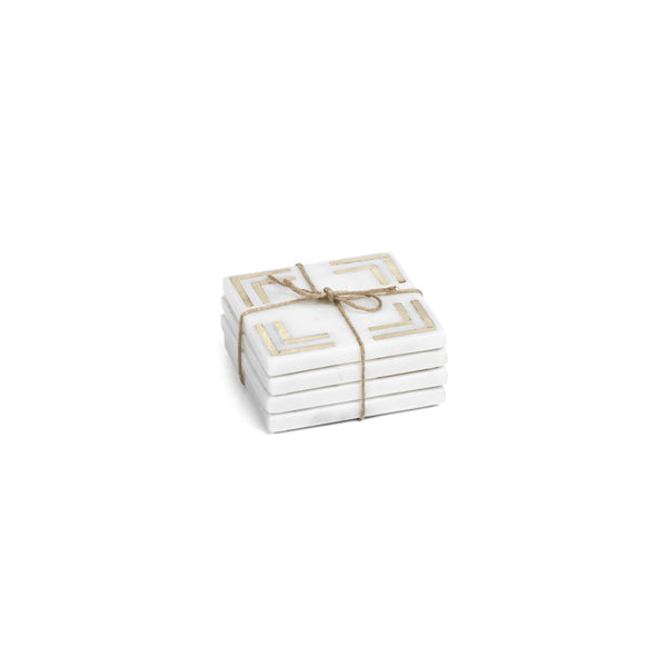 Ivory Square Marble Coasters w/ Gold Inlay, Set of 4
