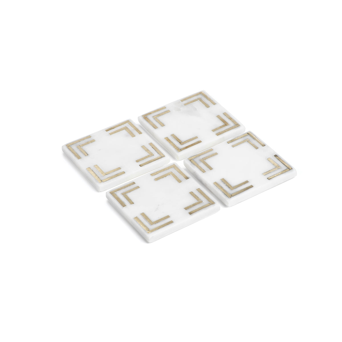 Ivory Square Marble Coasters w/ Gold Inlay, Set of 4