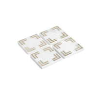 Ivory Square Marble Coasters w/ Gold Inlay, Set of 4