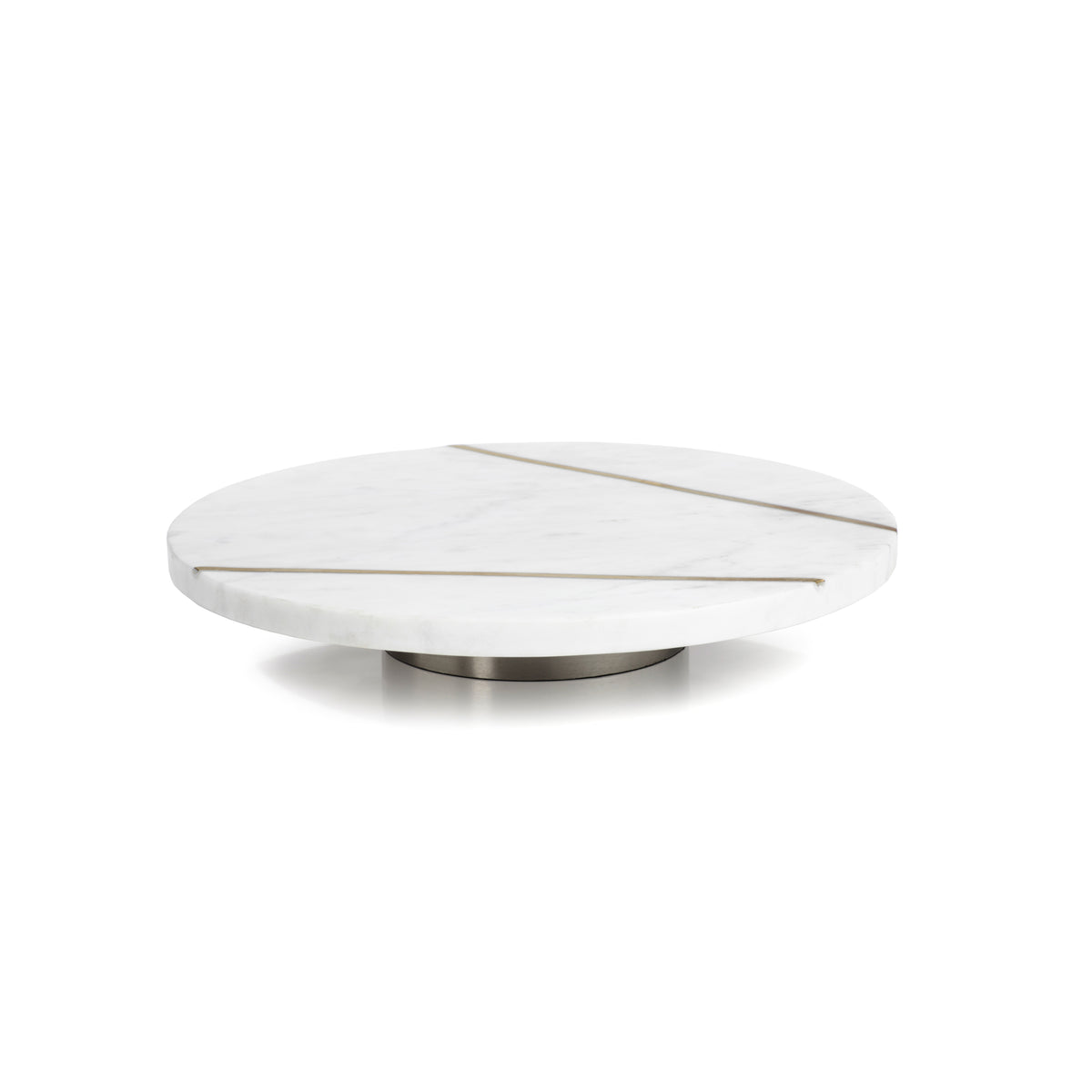 Ivory Marble Lazy Susan w/ Brass Inlay