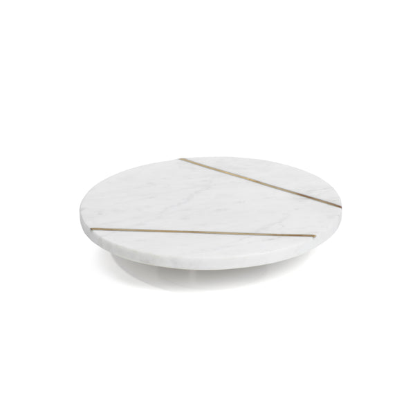 Ivory Marble Lazy Susan w/ Brass Inlay