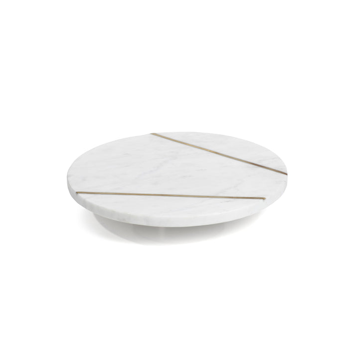 Ivory Marble Lazy Susan w/ Brass Inlay