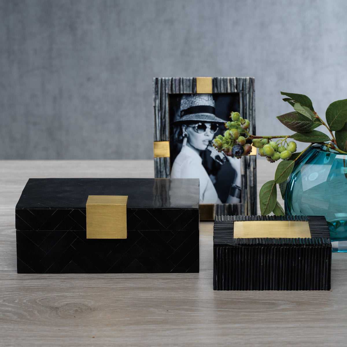Cape Verde Black Resin Inlaid Decorative Box - Box Detail | Bone & Brass