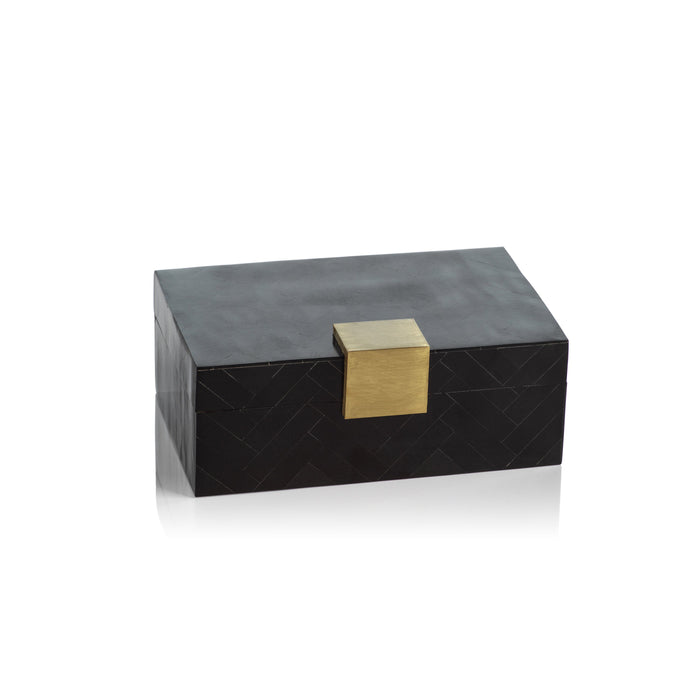 Cape Verde Black Resin Inlaid Decorative Box | Bone & Brass