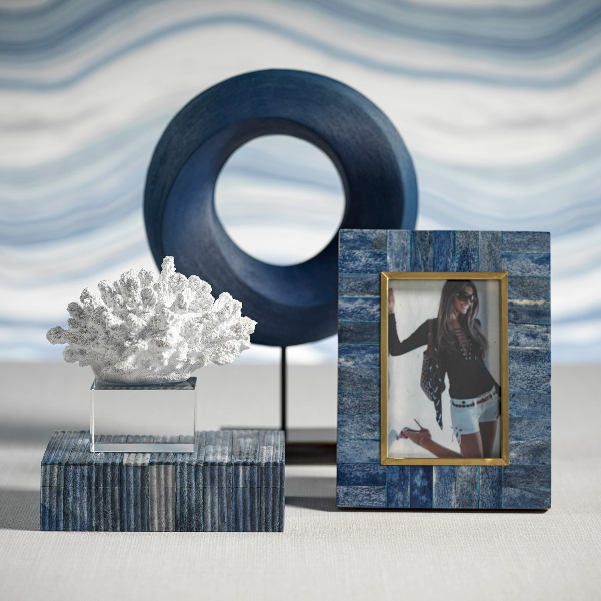 Biarritz Blue Bone & Brass Trim Photo Frame- 5x7