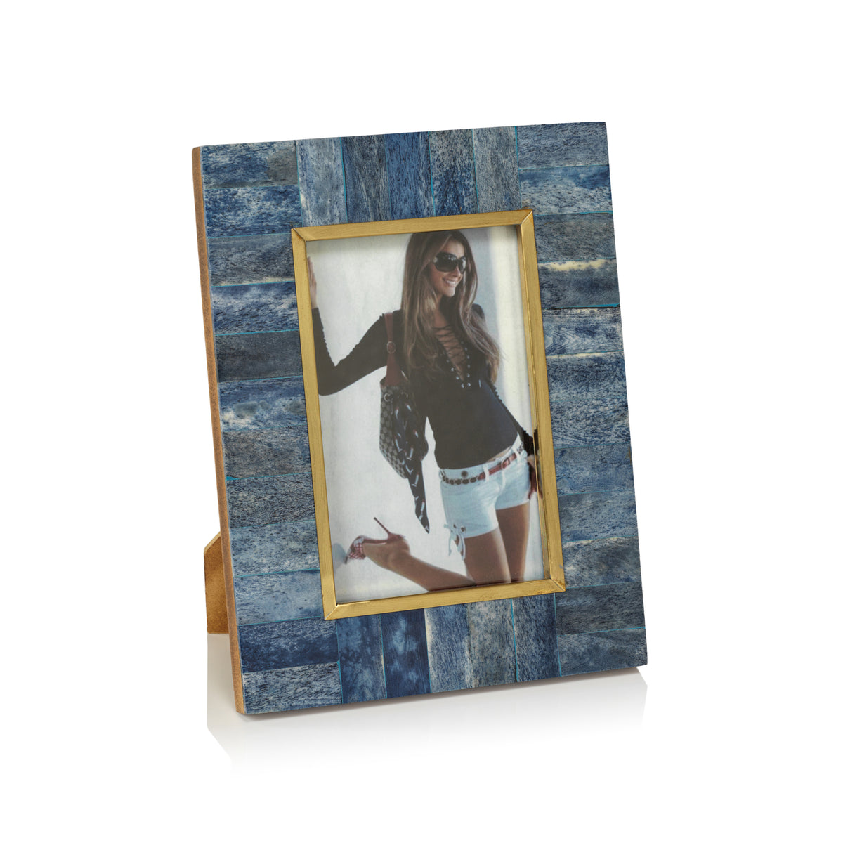 Biarritz Blue Bone & Brass Trim Photo Frame- 5x7