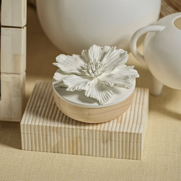 St Ives Ivory Ribbed Bone Inlay Decorative Box - Box Detail | Bone & Brass
