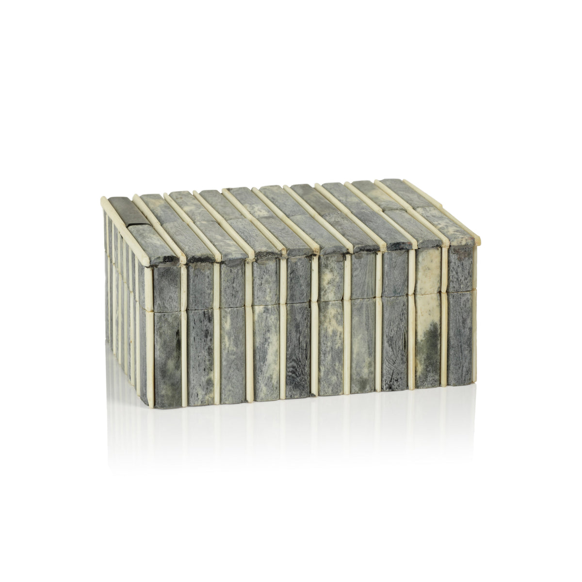 Ivory & Gray Bone Inlay Decorative Box | Bone & Brass