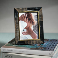 Shagrin Black Horn Brass Trim Photo Frame 5x7