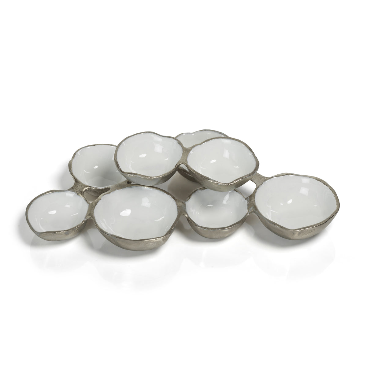 Nickel & White Cluster of 8 Round Serving Bowls