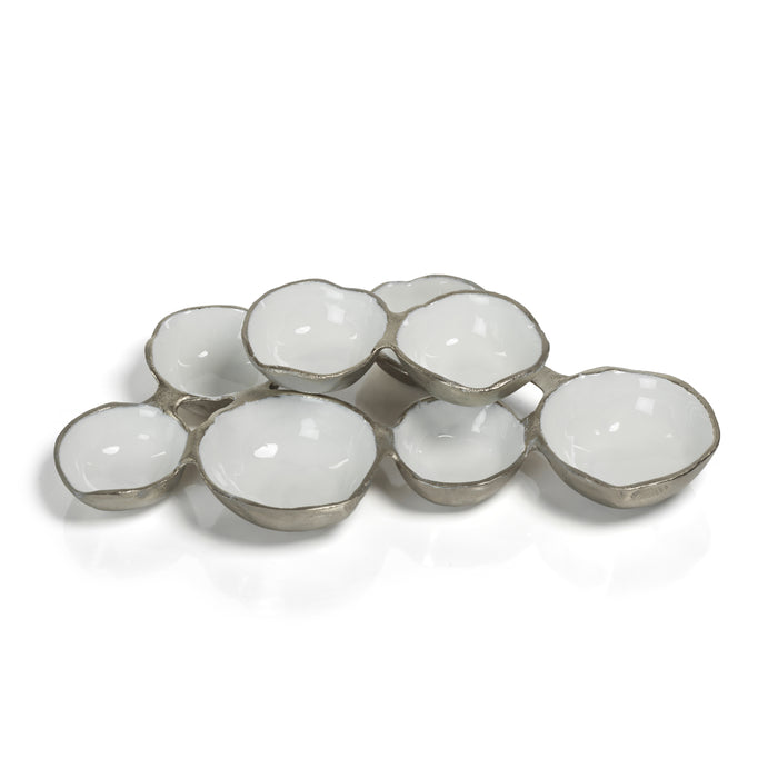 Nickel & White Cluster of 8 Round Serving Bowls