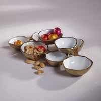Gold & White Cluster of 8 Round Serving Bowls