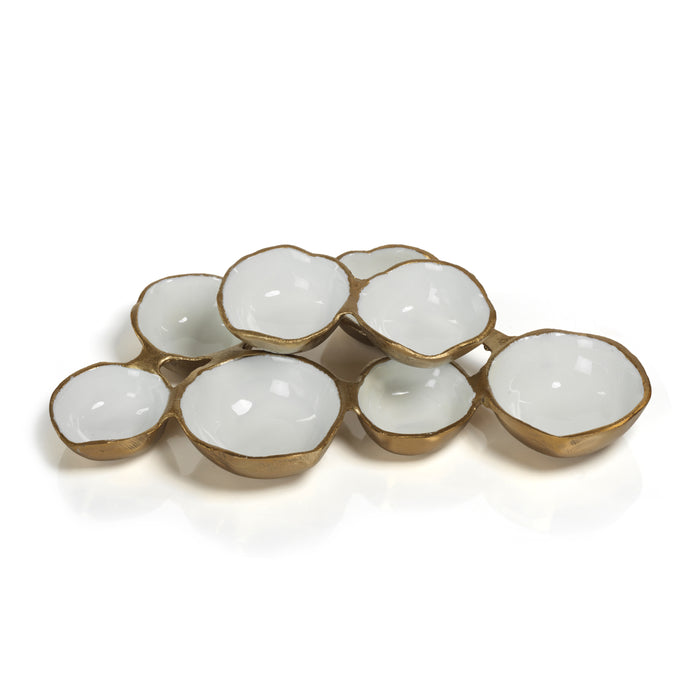 Gold & White Cluster of 8 Round Serving Bowls