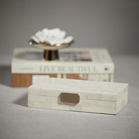 Mahar White Bone Decorative Box w/ Brass Knob