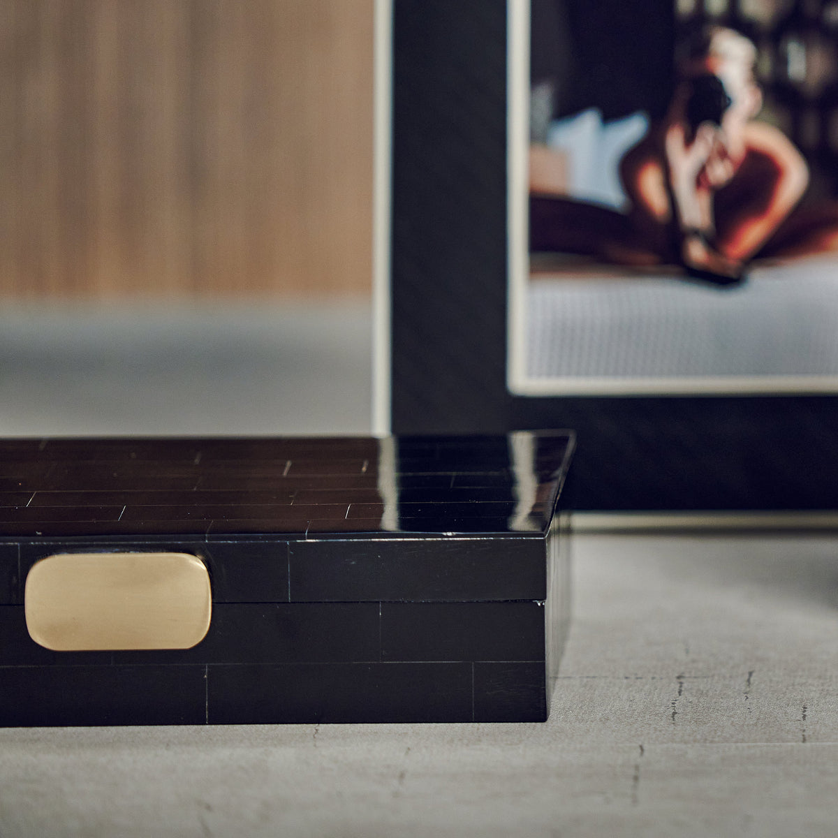 Marlowe Black Bone Decorative Box w/ Brass Knob - Box Detail | Bone & Brass