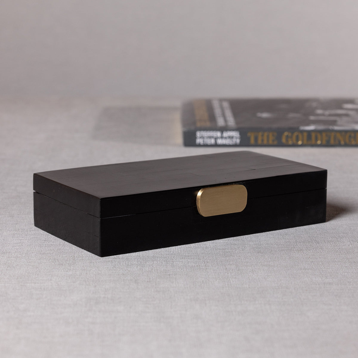 Marlowe Black Bone Decorative Box w/ Brass Knob - Box Top View | Bone & Brass