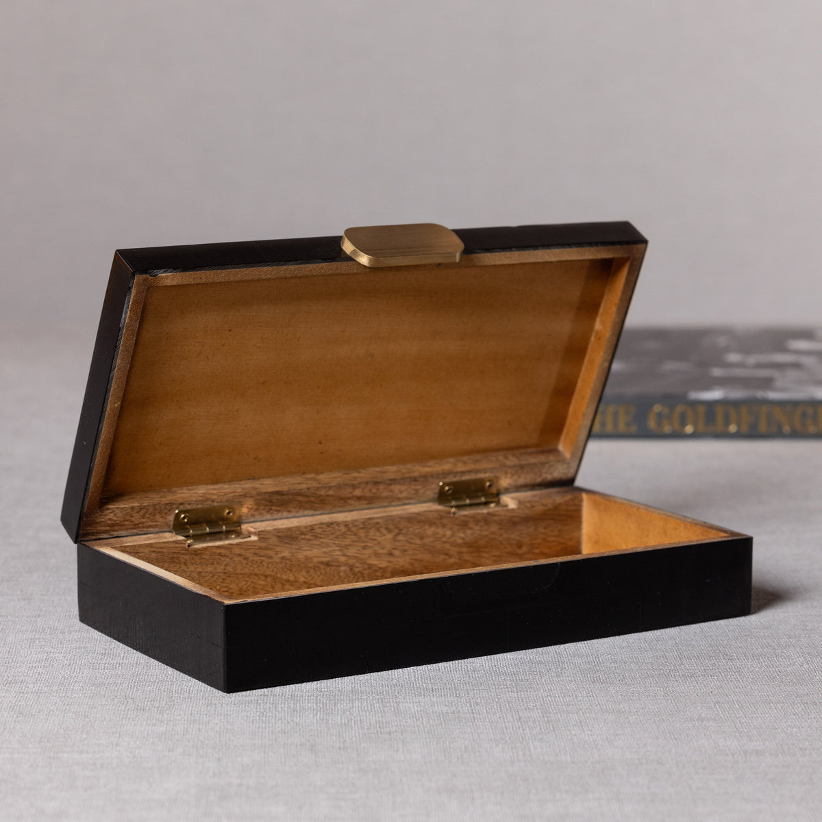 Marlowe Black Bone Decorative Box w/ Brass Knob - Box Interior View | Bone & Brass