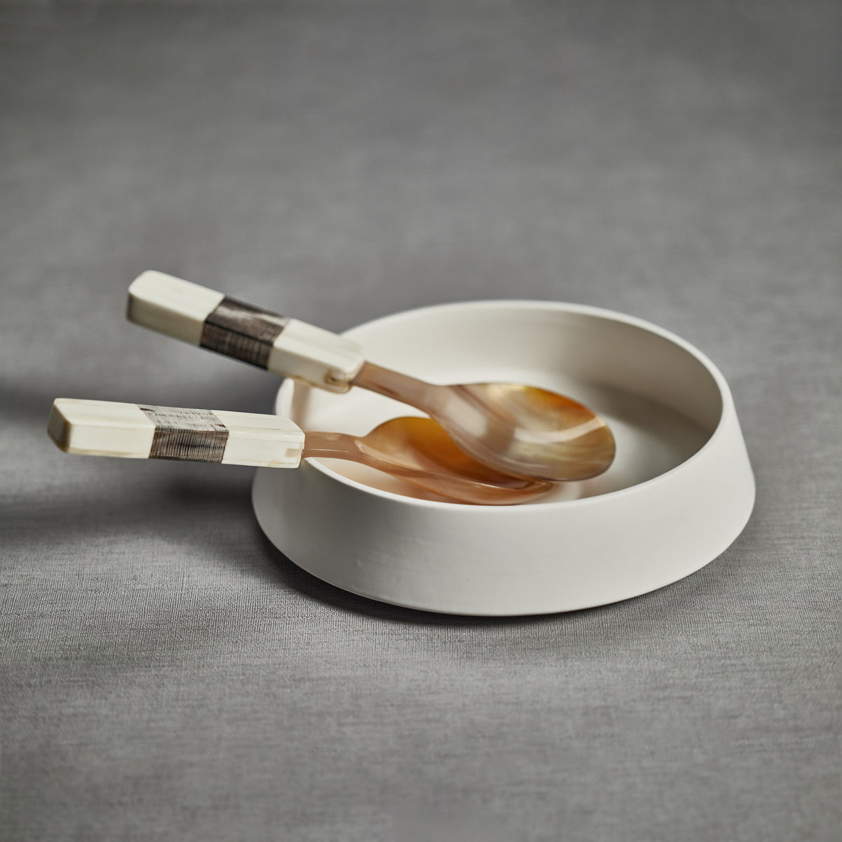 Renata Horn Salad Server Set with Bone Etched Handle - Set Detail | Bone & Brass