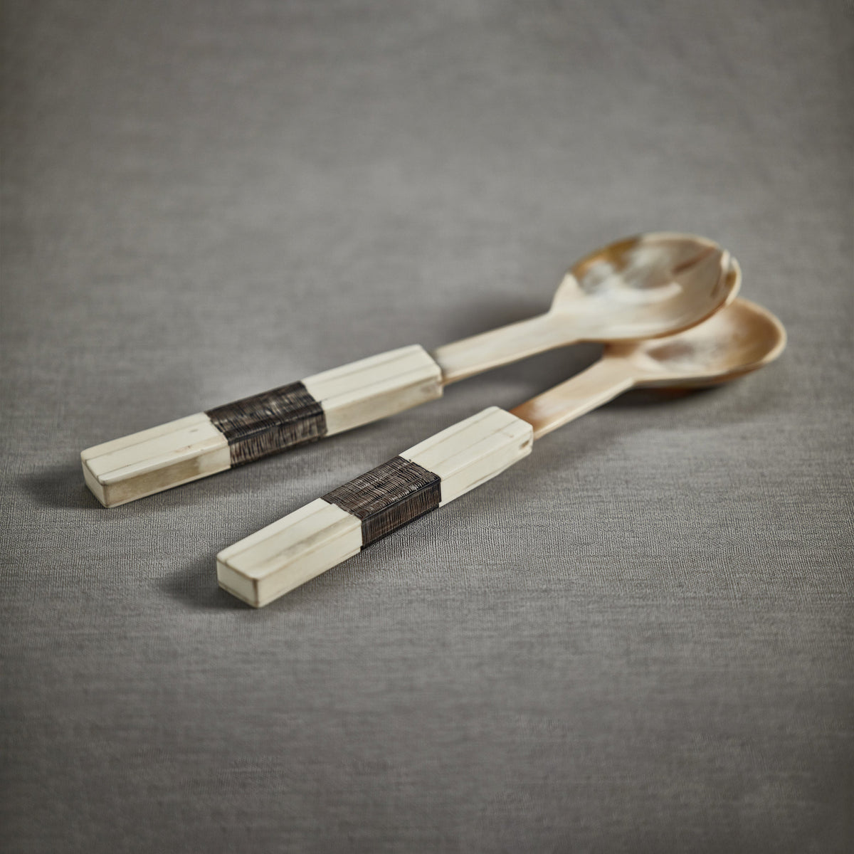 Rory Horn Salad Server Set with Bone Etched Handle