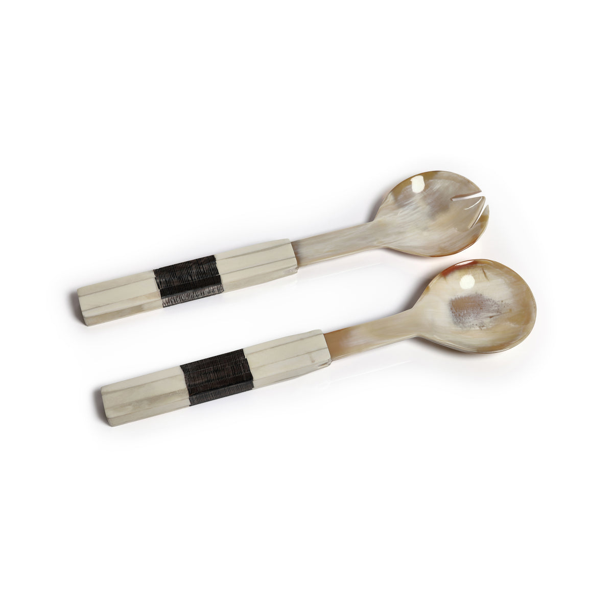Rory Horn Salad Server Set with Bone Etched Handle | Bone & Brass
