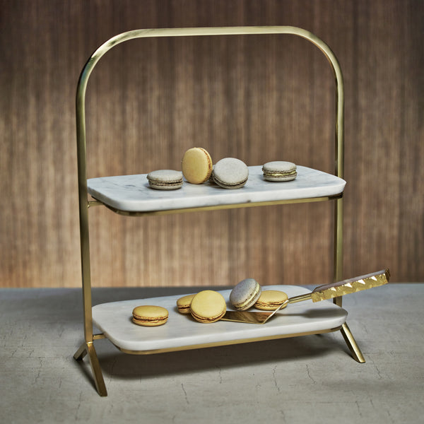 Madeleine 2-Tier Marble Tray Serving Stand