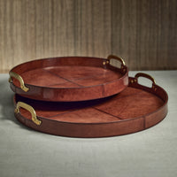 Harlow Leather & Brass Handles Round Tray            