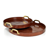 Harlow Leather & Brass Handles Round Tray            