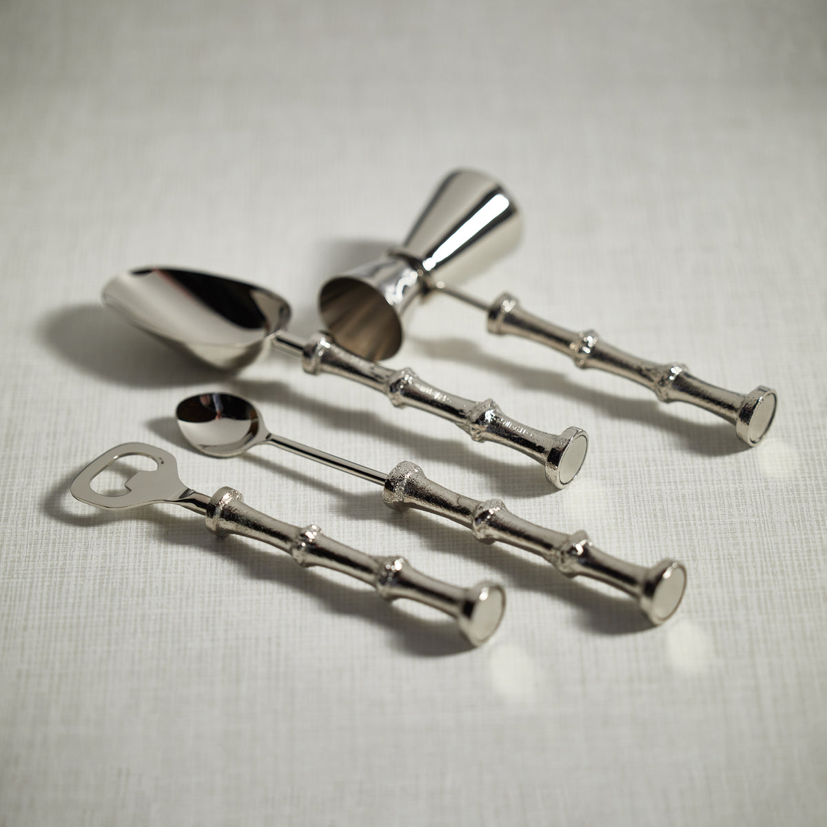 Silver Bamboo 5-Piece Bar Tool Set - Tool Handle Detail | Bone & Brass