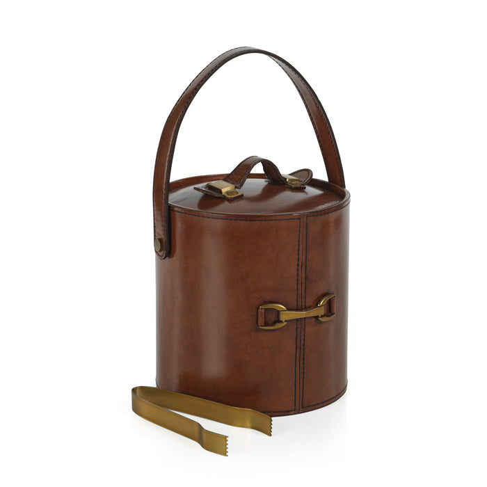 Chadwell Leather Ice Bucket with Gold Metal Ice Tong