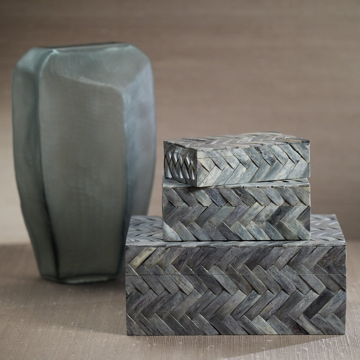 Mayfair Grey Bone Braided Decorative Box, Small