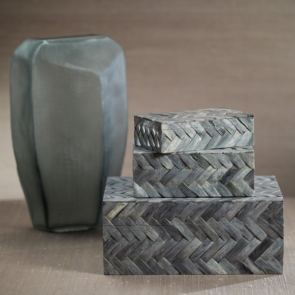 Mayfair Grey Bone Braided Decorative Box, Large