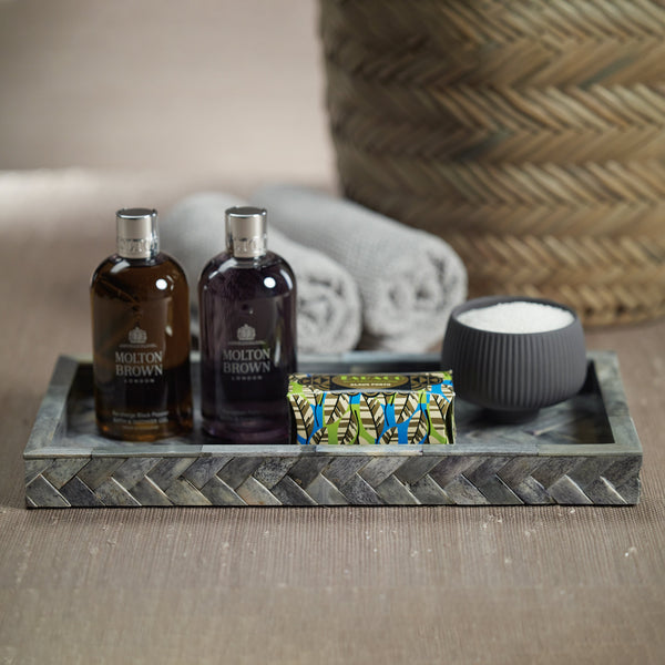 Mayfair Grey Bone Braided Decorative Tray, Small