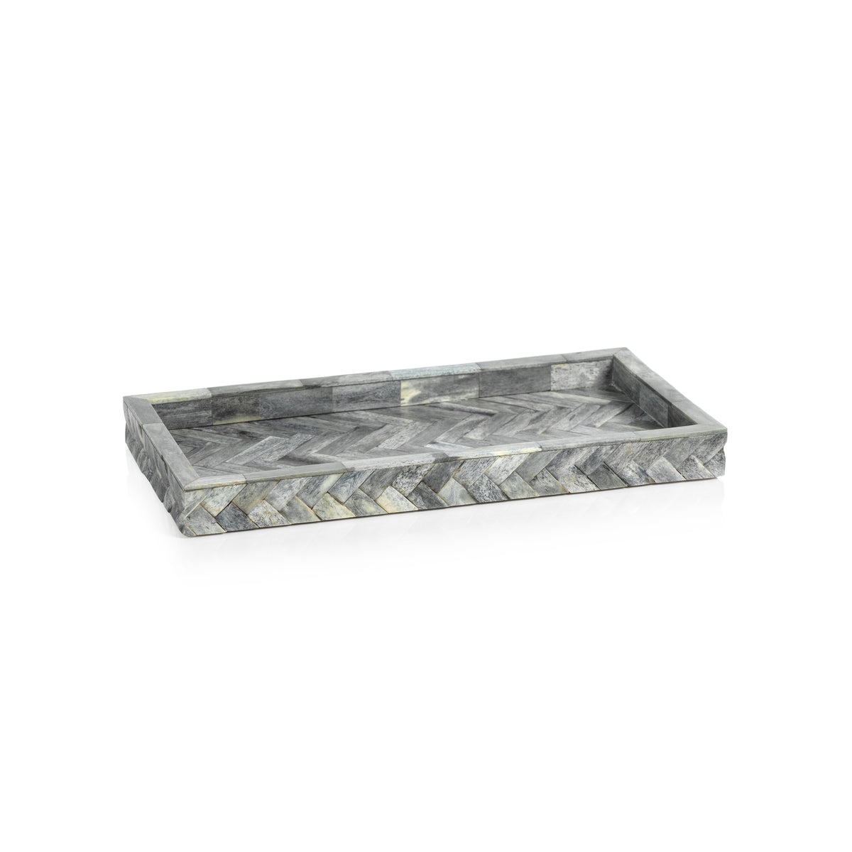 Mayfair Grey Bone Braided Decorative Tray, Small