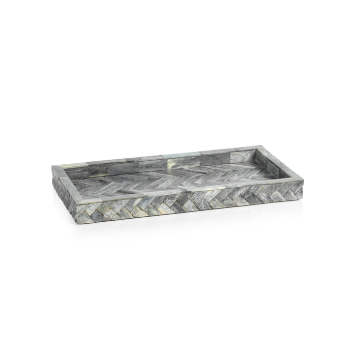 Mayfair Grey Bone Braided Decorative Tray, Small