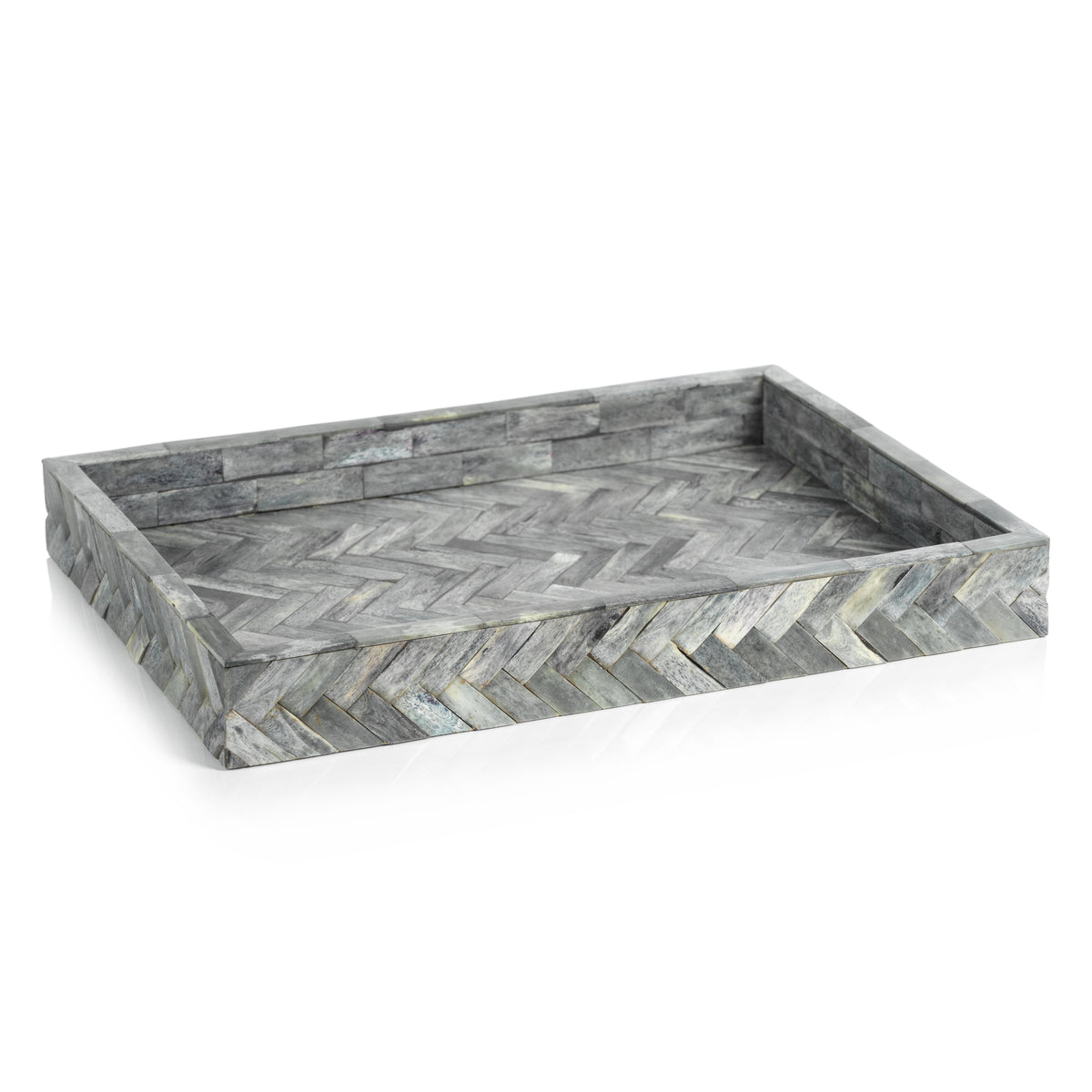 Mayfair Grey Bone Braided Decorative Tray, Large