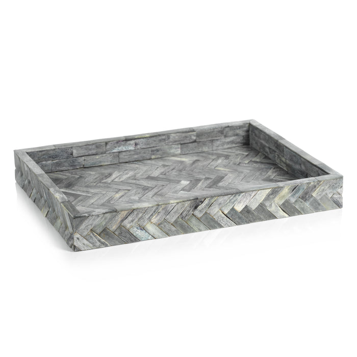 Mayfair Grey Bone Braided Decorative Tray, Large