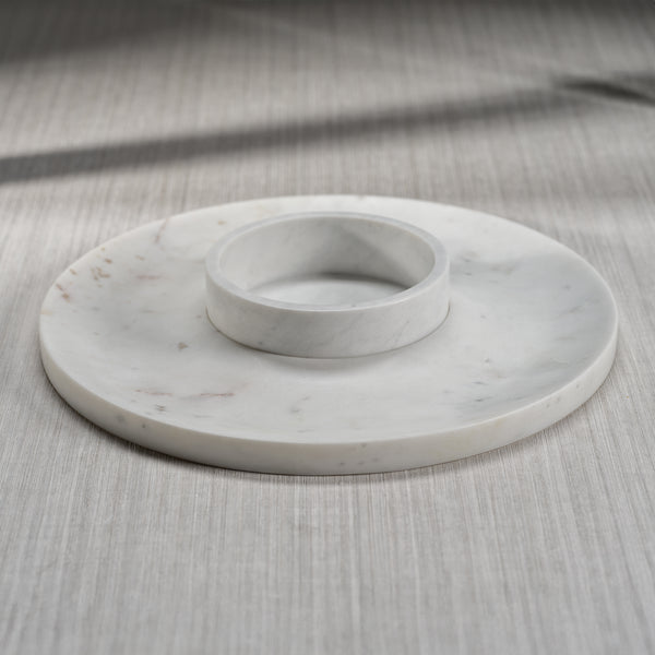 Medan White Marble Chip and Dip Server