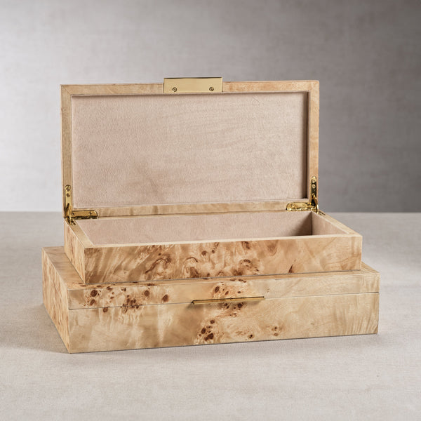 Bogor Burlwood Veneer Decorative Box - Box Top View | Bone & Brass