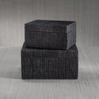Bumi Deep Blue Raffia Chambray Decorative Box, Small - Box Detail | Bone & Brass