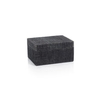 Bumi Deep Blue Raffia Chambray Decorative Box, Small | Bone & Brass