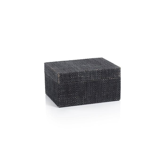 Bumi Deep Blue Raffia Chambray Decorative Box, Small | Bone & Brass