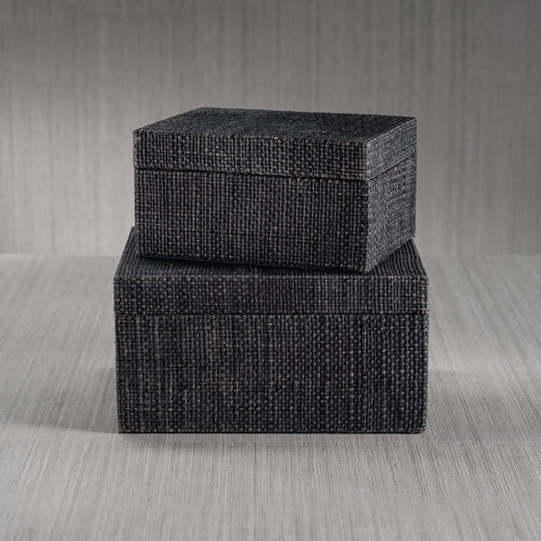 Bumi Deep Blue Raffia Chambray Decorative Box, Large - Box Detail | Bone & Brass