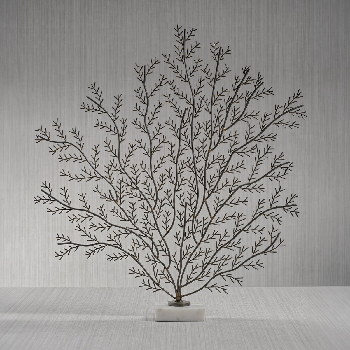 Zinc Coral Branch Metal Sculpture on Marble Base