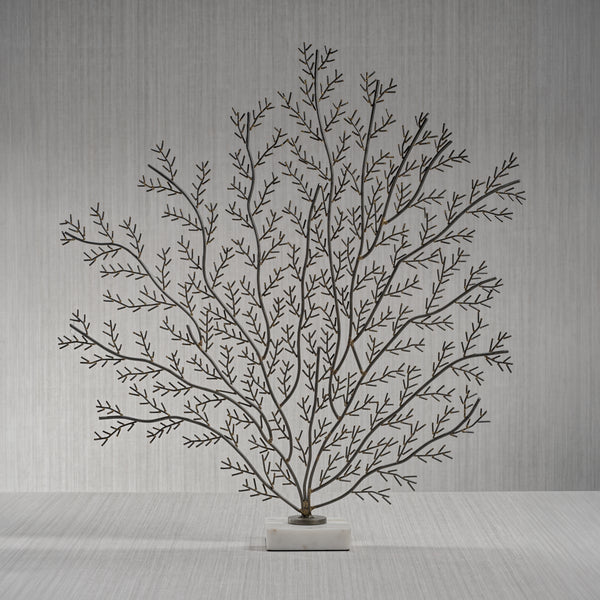 Cetus Coral Branch Metal Sculpture on Marble Base, Extra Large - Detail View | Bone & Brass