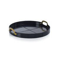 Savoy Deep Blue Leather Round Decorative Tray