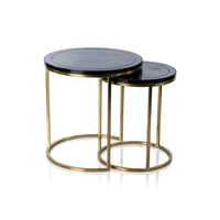 Harlow Blue Leather on Brass Nested Tables, Set of 2 | Bone & Brass